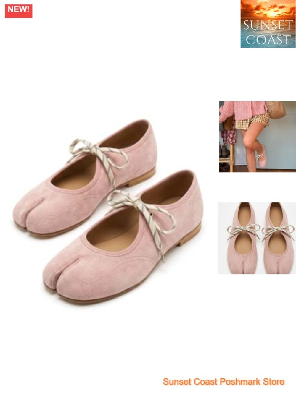 Womens Lace Up Split Toe Flats Mary Jane Tabi Shoes Comfortable Suede Ballet
